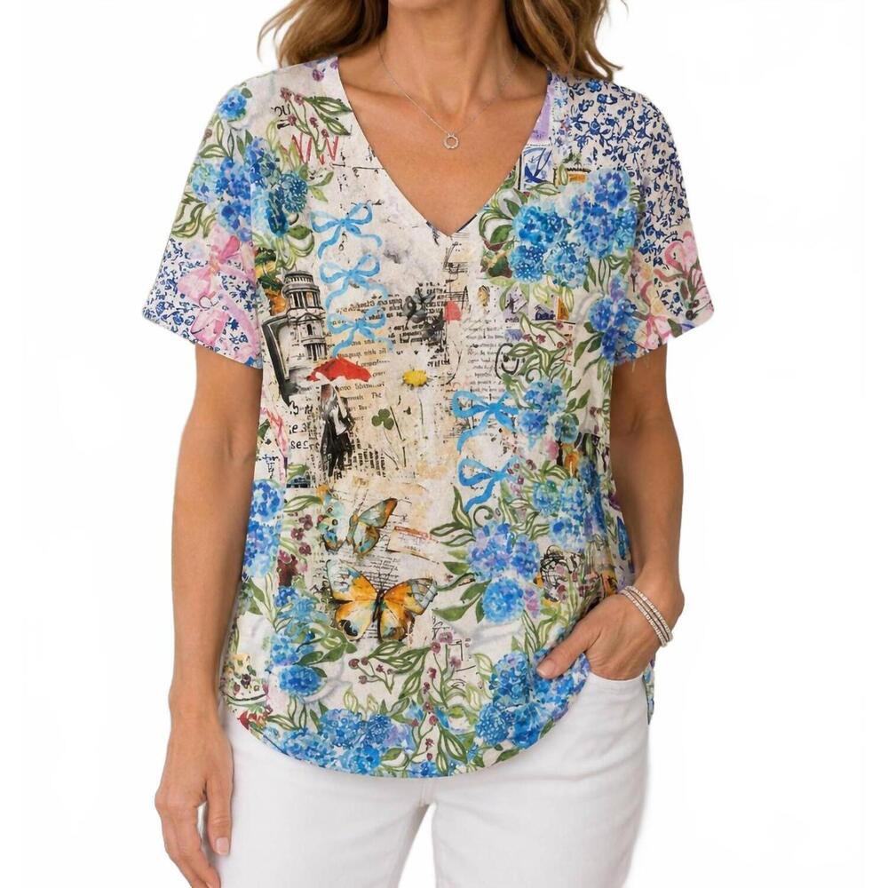 NEW INOAH print v-neckline top in postage tour